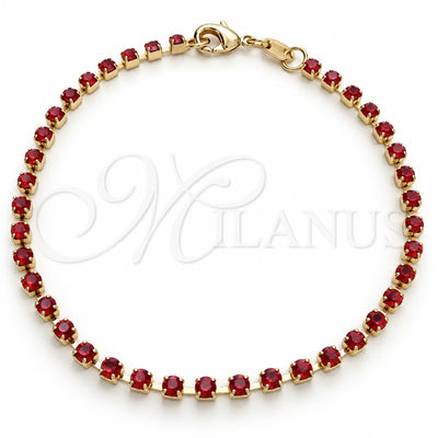 Oro Laminado Tennis Bracelet, Gold Filled Style with Garnet Cubic Zirconia, Polished, Golden Finish, 03.58.0065.4.07 (02 MM Thickness, 7 Inches Length)
