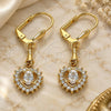 Oro Laminado Long Earring, Gold Filled Style Heart Design, with White Cubic Zirconia, Polished, Golden Finish, 02.213.0336