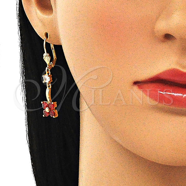 Gold Filled Ring — Long Earring Flower Design with Garnet and White — alternate product view — SKU 145637 | Oro Laminado anillo — Long Earring flor diseño with Garnet and blanco — SKU 145637