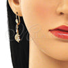 Oro Laminado Long Earring, Gold Filled Style Dolphin Design, with White Cubic Zirconia and White Micro Pave, Polished, Golden Finish, 02.213.0346