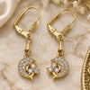 Oro Laminado Long Earring, Gold Filled Style Dolphin Design, with White Cubic Zirconia and White Micro Pave, Polished, Golden Finish, 02.213.0346