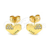 Gold Filled Ring — Stud Earring Heart and Love Design with White — alternate product view — SKU 145640 | Oro Laminado anillo — Stud Earring corazón and Love diseño with blanco — SKU 145640
