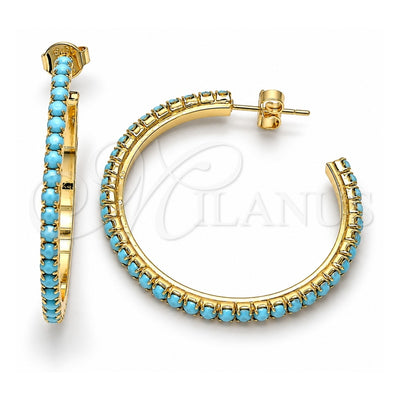 Oro Laminado Stud Earring, Gold Filled Style with Turquoise Crystal, Polished, Golden Finish, 02.122.0118.2.35