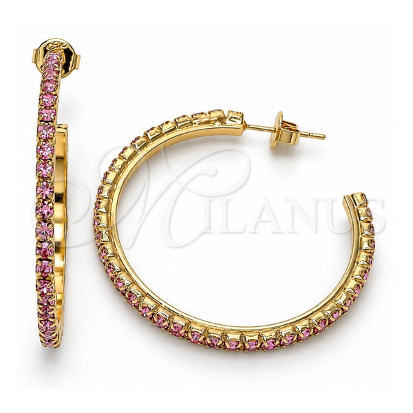 Oro Laminado Stud Earring, Gold Filled Style with Pink Crystal, Polished, Golden Finish, 02.122.0118.3.35