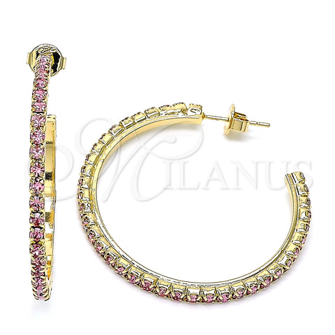 Oro Laminado Stud Earring, Gold Filled Style with Pink Crystal, Polished, Golden Finish, 02.122.0118.3.35