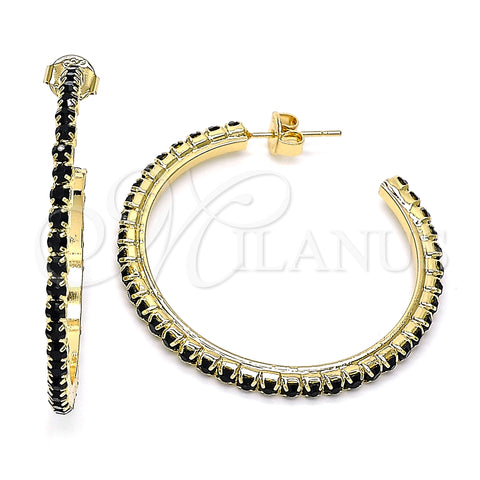 Oro Laminado Stud Earring, Gold Filled Style with Black Crystal, Polished, Golden Finish, 02.122.0118.4.35
