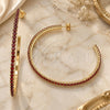 Oro Laminado Stud Earring, Gold Filled Style with Garnet Crystal, Polished, Golden Finish, 02.122.0118.1.55