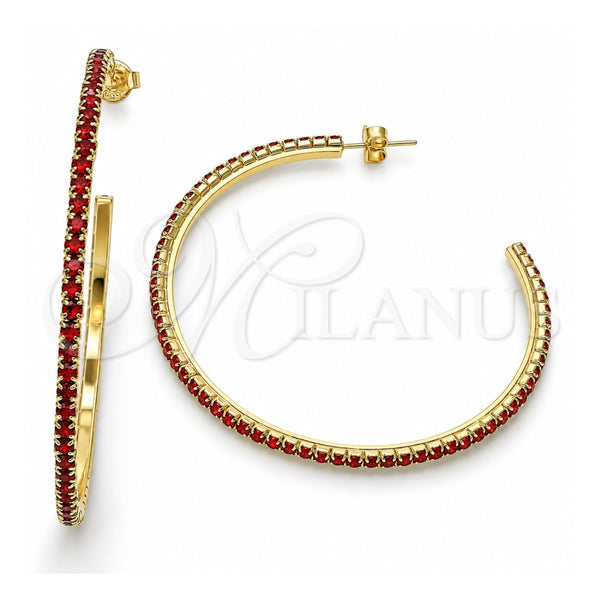 Oro Laminado Stud Earring, Gold Filled Style with Garnet Crystal, Polished, Golden Finish, 02.122.0118.1.55