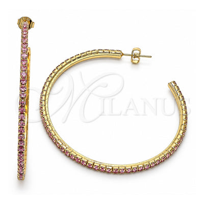 Oro Laminado Stud Earring, Gold Filled Style with Pink Crystal, Polished, Golden Finish, 02.122.0118.3.55