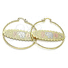Oro Laminado Large Hoop, Gold Filled Style Elephant and Owl Design, Diamond Cutting Finish, Tricolor, 02.380.0091.50