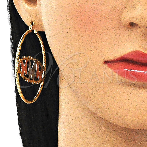 Gold Filled Hoop Earrings — Large Hoop Butterfly Design Diamond Cutting Tricolor 02. — alternate product view — SKU 145649 | Oro Laminado aretes de aro — Large Hoop Butterfly diseño Diamond Cutting Tricolor 02. — SKU 145649