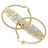 Oro Laminado Large Hoop, Gold Filled Style Guadalupe and Flower Design, Diamond Cutting Finish, Tricolor, 02.380.0093.50
