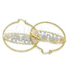Oro Laminado Large Hoop, Gold Filled Style Elephant and Flower Design, Diamond Cutting Finish, Tricolor, 02.380.0094.50