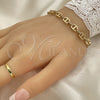 Oro Laminado Fancy Bracelet, Gold Filled Style Puff Mariner Design, with White Micro Pave, Polished, Golden Finish, 03.283.0033.08 (07 MM Thickness, 8 Inches Length)