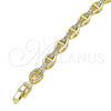 Oro Laminado Fancy Bracelet, Gold Filled Style Puff Mariner Design, with White Micro Pave, Polished, Golden Finish, 03.283.0033.08 (07 MM Thickness, 8 Inches Length)