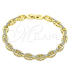 Oro Laminado Fancy Bracelet, Gold Filled Style Puff Mariner Design, with White Micro Pave, Polished, Golden Finish, 03.283.0033.08 (07 MM Thickness, 8 Inches Length)