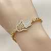 Oro Laminado Fancy Bracelet, Gold Filled Style Judaica and Hand of God Design, with White Micro Pave, Polished, Golden Finish, 03.283.0036.07 (05 MM Thickness, 7 Inches Length)