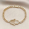 Oro Laminado Fancy Bracelet, Gold Filled Style Judaica and Hand of God Design, with White Micro Pave, Polished, Golden Finish, 03.283.0036.07 (05 MM Thickness, 7 Inches Length)