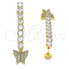 Oro Laminado Long Earring, Gold Filled Style Butterfly Design, with White Cubic Zirconia and White Micro Pave, Polished, Golden Finish, 02.283.0033
