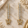 Oro Laminado Long Earring, Gold Filled Style Butterfly Design, with White Cubic Zirconia and White Micro Pave, Polished, Golden Finish, 02.283.0033