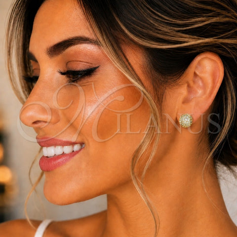 Oro Laminado Stud Earring, Gold Filled Style with White Micro Pave, Polished, Golden Finish, 02.344.0108