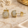Oro Laminado Stud Earring, Gold Filled Style with White Micro Pave, Polished, Golden Finish, 02.344.0108