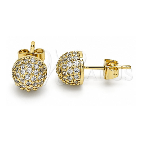 Oro Laminado Stud Earring, Gold Filled Style with White Micro Pave, Polished, Golden Finish, 02.344.0108