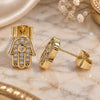 Oro Laminado Stud Earring, Gold Filled Style Hand of God and Judaica Design, with White Micro Pave, Polished, Golden Finish, 02.344.0111