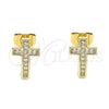 Oro Laminado Stud Earring, Gold Filled Style Cross Design, with White Micro Pave, Polished, Golden Finish, 02.344.0113