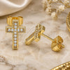 Oro Laminado Stud Earring, Gold Filled Style Cross Design, with White Micro Pave, Polished, Golden Finish, 02.344.0113