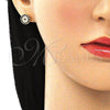 Oro Laminado Stud Earring, Gold Filled Style with Black and White Micro Pave, Polished, Golden Finish, 02.344.0114