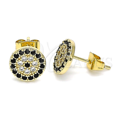 Oro Laminado Stud Earring, Gold Filled Style with Black and White Micro Pave, Polished, Golden Finish, 02.344.0114