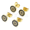 Oro Laminado Stud Earring, Gold Filled Style with Black and White Micro Pave, Polished, Golden Finish, 02.344.0114