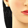 Oro Laminado Stud Earring, Gold Filled Style Heart Design, with White Micro Pave, Polished, Golden Finish, 02.344.0118