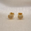 Oro Laminado Stud Earring, Gold Filled Style Heart Design, with White Micro Pave, Polished, Golden Finish, 02.344.0118