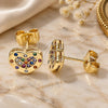 Oro Laminado Stud Earring, Gold Filled Style Heart Design, with Multicolor Micro Pave, Polished, Golden Finish, 02.344.0118.1