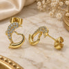 Oro Laminado Stud Earring, Gold Filled Style Dolphin and Heart Design, with White Micro Pave, Polished, Golden Finish, 02.344.0120