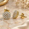 Oro Laminado Stud Earring, Gold Filled Style with White Micro Pave, Polished, Golden Finish, 02.344.0122