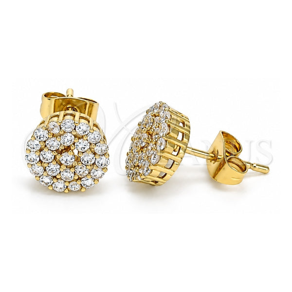 Oro Laminado Stud Earring, Gold Filled Style with White Micro Pave, Polished, Golden Finish, 02.344.0122