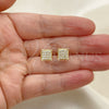 Oro Laminado Stud Earring, Gold Filled Style with White Micro Pave, Polished, Golden Finish, 02.344.0123