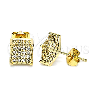 Oro Laminado Stud Earring, Gold Filled Style with White Micro Pave, Polished, Golden Finish, 02.344.0123