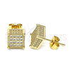 Oro Laminado Stud Earring, Gold Filled Style with White Micro Pave, Polished, Golden Finish, 02.344.0123