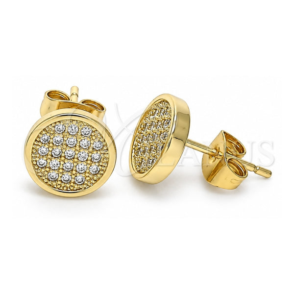 Oro Laminado Stud Earring, Gold Filled Style with White Micro Pave, Polished, Golden Finish, 02.344.0125