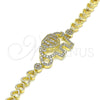 Oro Laminado Basic Bracelet, Gold Filled Style Elephant and Heart Design, with White Micro Pave, Polished, Golden Finish, 03.283.0040.07 (06 MM Thickness, 7 Inches Length)