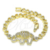Oro Laminado Basic Bracelet, Gold Filled Style Elephant and Heart Design, with White Micro Pave, Polished, Golden Finish, 03.283.0040.07 (06 MM Thickness, 7 Inches Length)
