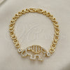 Oro Laminado Basic Bracelet, Gold Filled Style Elephant and Heart Design, with White Micro Pave, Polished, Golden Finish, 03.283.0040.07 (06 MM Thickness, 7 Inches Length)