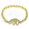 Oro Laminado Basic Bracelet, Gold Filled Style Elephant and Heart Design, with White Micro Pave, Polished, Golden Finish, 03.283.0040.07 (06 MM Thickness, 7 Inches Length)
