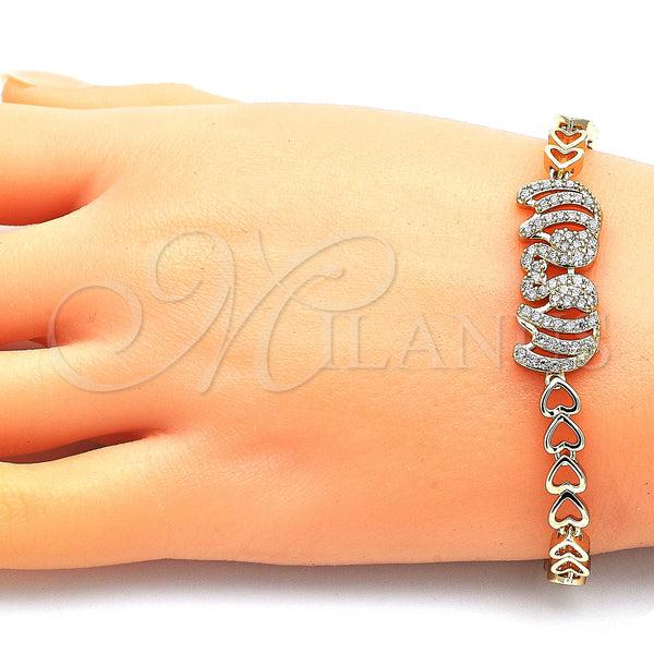 Gold Filled Bracelet — Fancy Bracelet Elephant and Heart Design with White — alternate product view — SKU 145719 | Oro Laminado brazalete — elegante Bracelet Elephant and corazón diseño with blanco — SKU 145719