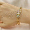 Oro Laminado Fancy Bracelet, Gold Filled Style Elephant and Heart Design, with White Cubic Zirconia, Polished, Golden Finish, 03.283.0044.07 (06 MM Thickness, 7 Inches Length)