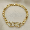 Oro Laminado Fancy Bracelet, Gold Filled Style Elephant and Heart Design, with White Cubic Zirconia, Polished, Golden Finish, 03.283.0044.07 (06 MM Thickness, 7 Inches Length)